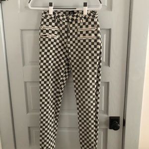 High Rise Checkered Skinny Jeans